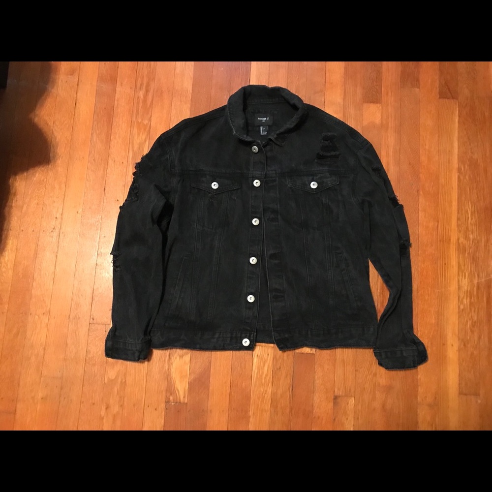 Distressed Black Jean Jacket